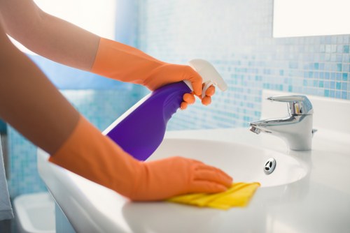 Eco-friendly cleaning supplies in use