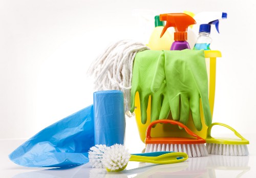 Professional office cleaning team at work