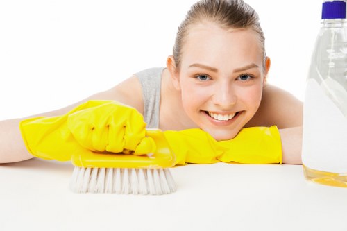 Professional upholstery cleaner working on a chair