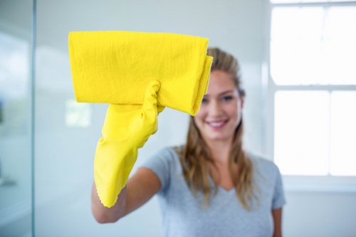 Professional cleaning team deep cleaning a kitchen